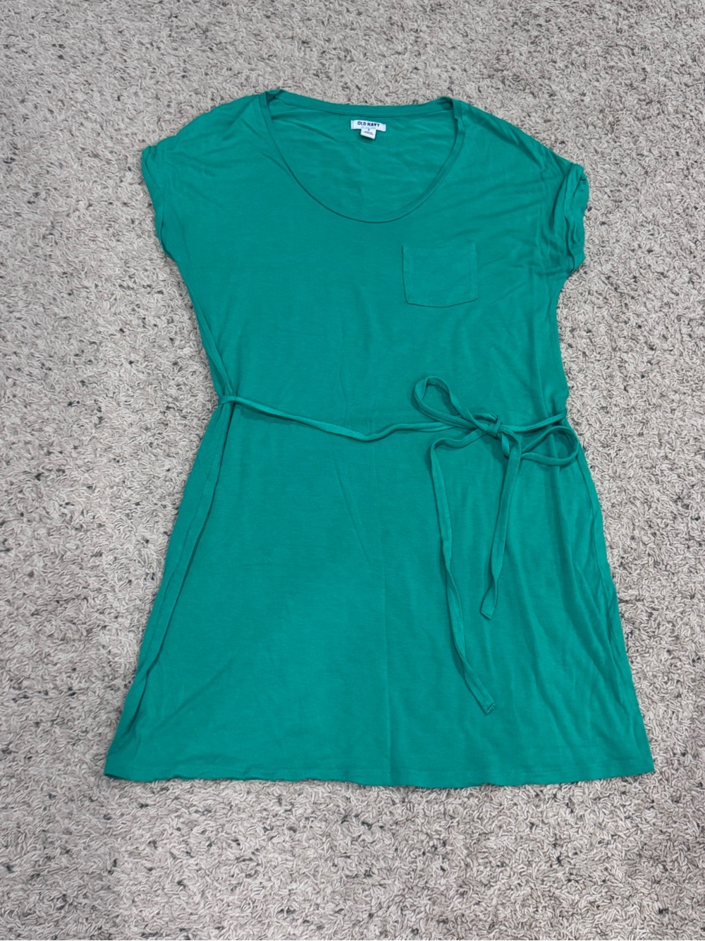 Green Short Sleeve Belted T-Shirt Dress